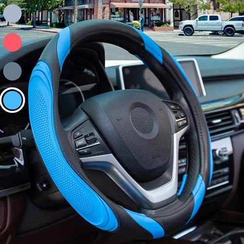 Steering Wheel Cover - Car Wheel Cover Leather, Sportage Universal Size M 37-38cm /14.5-15inch, Anti-slip, Breathable, Blue