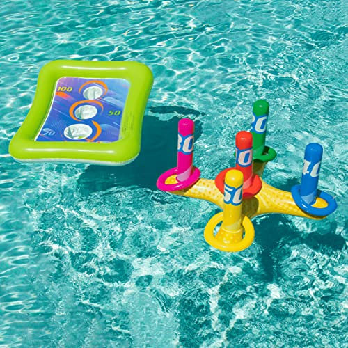 2 Sets Inflatable Pool Toss Game Combo Set Includes Ring Toss & Corn-Toss Game Floating Swimming Pool Games for Kids Adults Party in Summer