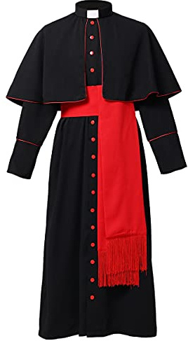 BLESSUME Catholic Cassock Prêtre Robe Longue avec Cincture Band Belt(M,Robe noire avec ceinture rouge)