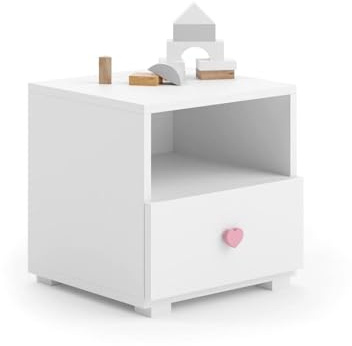 Dmora - Chevet Gdansk, Commode basse, Table de nuit, Étagère de chevet, 40x38 h41 cm, Blanc et rose