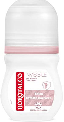 Borotalco, Deodorante Roll On Invisibile Rosa, Formula Senza Alcool con Talco Effetto Barriera, Cattura e Non Trasferisce Aloni, 48h di Efficacia, Profumo Cipriato - 1 Flacone da 50 ml