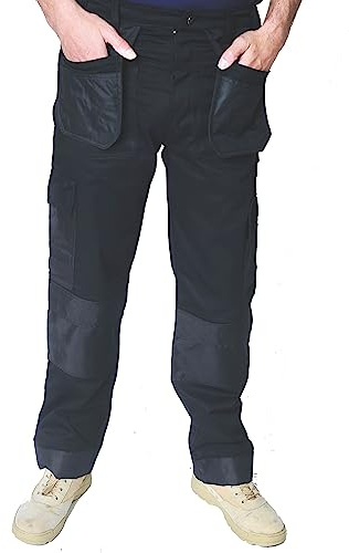 IBEX Tactical Cargo Work Pants with Multi-Pockets & Knee Pad Pockets - Durable Heavy-Duty Trousers for Tradesmen & Outdoor Activities, Full Black, 46 Waist - Long
