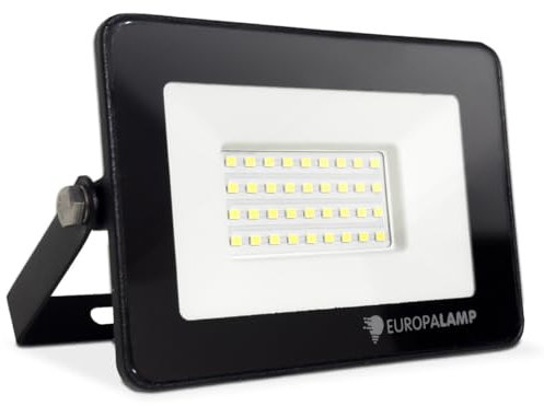 Europalamp Proiettore LED 30W bianco Illumina i tuoi spazi interni ed esterni con luminosità e affidabilità (6000K - bianco freddo, 1)