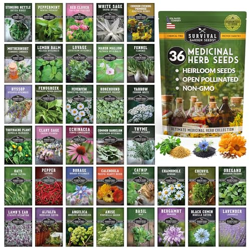 Ultimate Medicinal Herb Seeds Variety Pack – 36 Heirloom Non-GMO Healing Herbs for Planting | Wellness & Apothecary Garden Kit for Herbalists, Homesteaders – Survival Garden Seeds (28,000+)