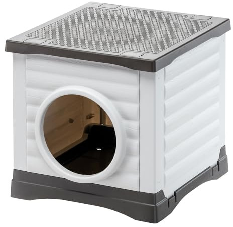 Ferplast - Caseta para Perros y Gatos Exterior - Conejera - Plástico Reciclado Resistente - PETVILLA 50, 38,5 x 43 x h 38,5 cm