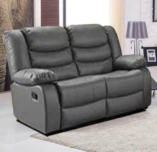 OAK SPOT Roma Leather Recliner Sofa With Cupholders - Black and Grey Color (3+2 Seater, 3 Seater, 2 Seater) (2 Seater, Grey)