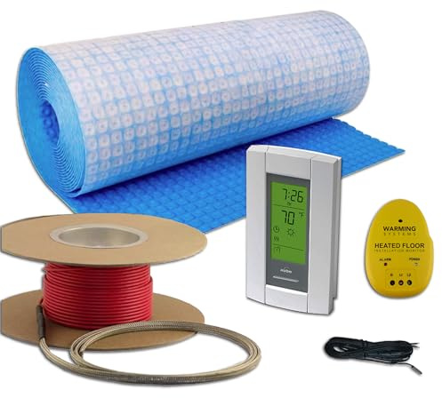 Warming Systems - 150 Sqft 120V Electric Radiant Floor Heating System – Includes Heating Cable, Membrane, Programmable Thermostat, Installation Monitor and Under Tile Heater