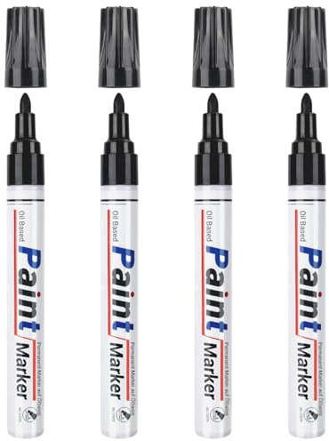 ANYUKE Permanent Marker Wasserfest Lackstift Schwarz,4 Stück Schwarze Marker Stifte Mit 2-3mm, Wasserfest,Reibungsfest Lackmarker für Metall, Holz, Stein, Karton,Plastik,Reifen.