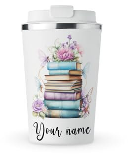 MAXIKIWI - Tazza termica personalizzata a doppia parete, a tenuta stagna, in acciaio inox, tazza da viaggio per caffè o tè, con coperchio, mantiene le bevande calde e fredde - Libri delle fate in