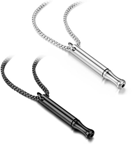 IKOPFLN 2 Stück Rauchentwöhnung Hilfsmittel,Halskette Rauchfrei,Raucherentwöhnung Angst Halskette,Atemhalskette,Nichtraucher Aufhören Necklace Geschenke Breathe Kette(Schwarz und Stahl)