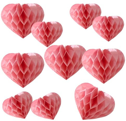 YLY's love Bolas de papel en forma de corazón, decoración de 10 bolas de panal de abeja para colgar, papel de seda, bonita decoración para cumpleaños, bodas, baby shower, fiestas de despedida de
