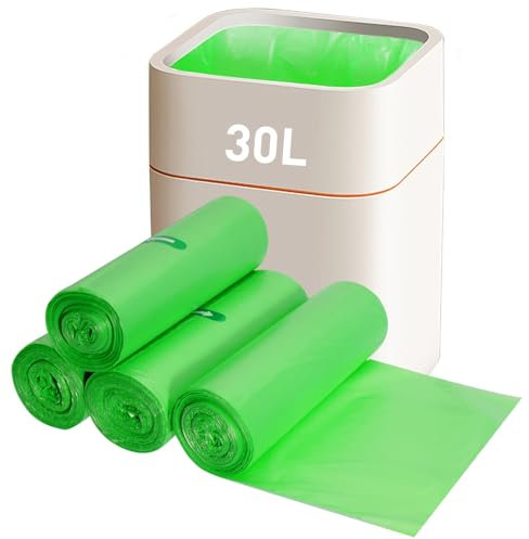 KOMABLEN 80 Pezzi Sacchetti Spazzatura Organici 30l, 4 Rotoli 8 Gal Sacchi Spazzatura, Verde Compostabili Sacchetti Umido Biodegradabili, Buste Spazzatura per Soggiorno, Bagno, Cucina, Ufficio