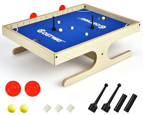 COSTWAY 45 x 33,5cm Brettspiel, Mini Spieltisch magnetisch für 2 Personen, Kickertisch mit 2 Bällen & 2 magnetischen Griffen, Geschicklichkeitsspiel aus Holz für Kinder & Erwachsene