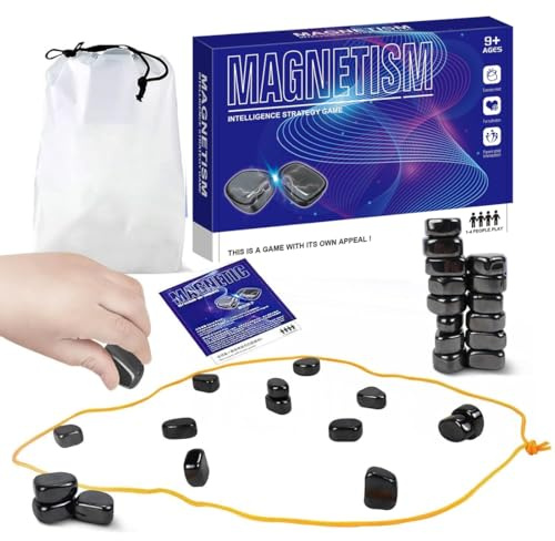 Jeu Magnétique de Stratégie, Jeu d'échecs de combat magnétique, Jeu de Société Portable avec 20 Pièces Aimantées et Corde de Jeu, Jeu de Réflexion 2-4 Joueurs, Jeu Familial dès 14 Ans