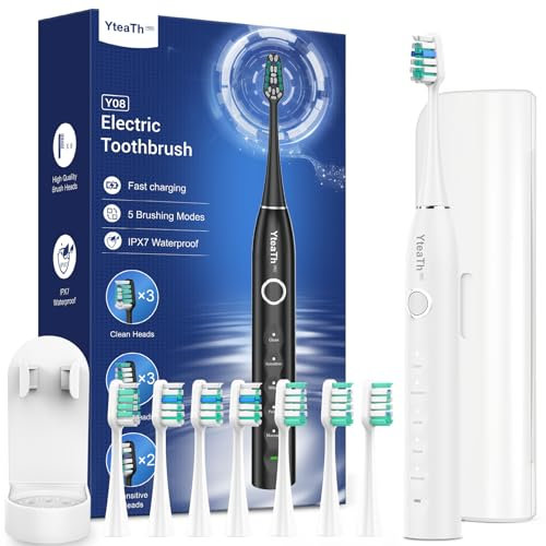Electric Toothbrush for Adults, 120-Day Battery Life per Charge, Includes 8 Brush Heads, 5 Modes with 2-Minute Smart Timer, Travel Case and Holder