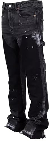 SWJGLITTR Men's Stacked Flared Jeans Y2K Streetwear Loose Fit Denim Pants Flared Stacked Hip Hop Jean, Black, Small