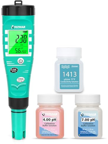 UIUZMAR pH Meter for Hydroponics EC pH Tester, pH PPM Monitor for Hydroponics System, Simultaneous Measurement of pH EC TDS Temperature for DWC, Aeroponic, Aquarium, Fish Pond
