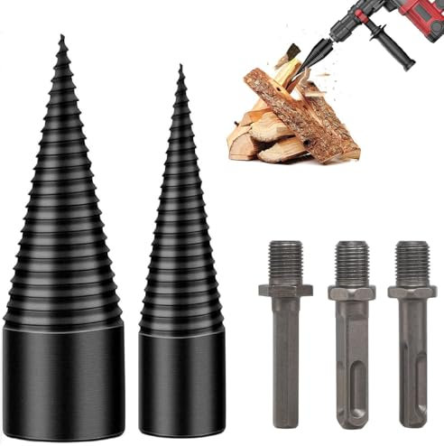 Taladro para madera partidor de madera, Removable Wood Splitter Drill Bits con 3 Asas de Taladro (Hex+Square+Round) Astilladora de Leña Electrica, Broca para Leña, Astilladora de Troncos Broca Cónica