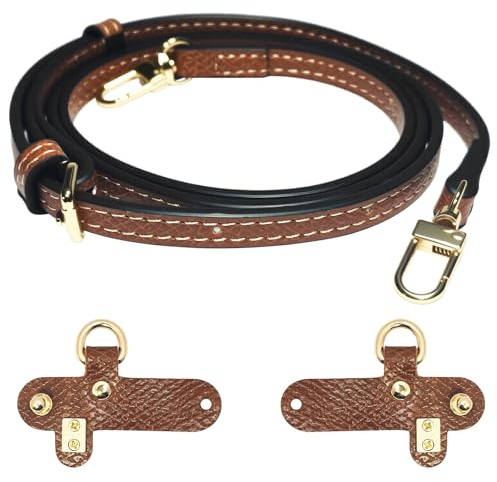 IBOPUXIU Correa para Longchamp Bolso, Ajustable Correa Bandolera, Hebilla de Metal Sin Perforaciones, Cuero Genuino 0.9cm, Longitud 95-125 cm, Compatible con Bandoleras y Bolsos Cruzados(MarróN)
