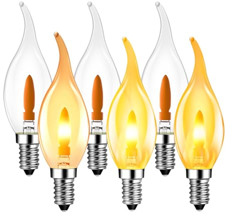 LVWIT Ampoule LED E14 à Filament, 1W Ampoule E14 Blanc Chaud, Ampoules Simulant des Flamme Ondulantes, Ampoules Dambiance, Modélisation de la Flamme, C35, 1800K Crépuscule, Non-dimmable, Lot de 6