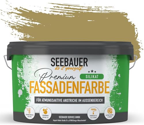 SEEBAUER diy Silikat-Fassadenfarbe Braun 5L für Außen (No. 655 Olive Oil) Atmungsaktive Mineralfarbe für Fassaden - Geeignet für Putz, Mauerwerk und Beton