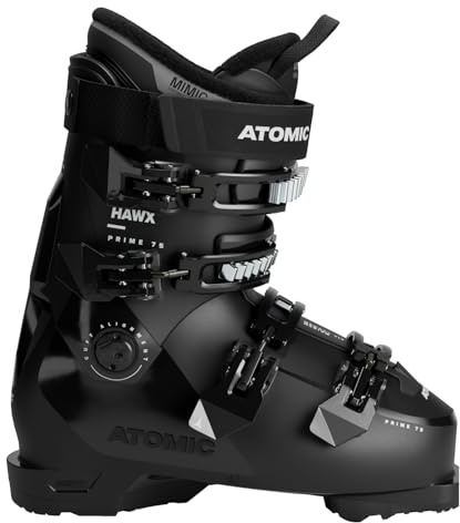 ATOMIC HAWX Prime 75 Skischuhe in Schwarz/Silber - Größe 40.5/41 - Mittelbreite Ski-Boots mit 100 mm Passform & 75er-Flex - Ski-Schuhe mit anpassbarer Mimic Technologie für präzisen Fit