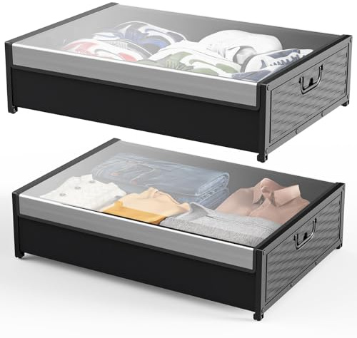 DreamHaven Caja De Almacenamiento Con Ruedas Para Debajo De La Cama, Organizador De Zapatos Con Tapas Extraíbles, Baúl Grande Con Ruedas Para Ropa, Juguetes, Zapatos Y Mantas (Paquete De 2)