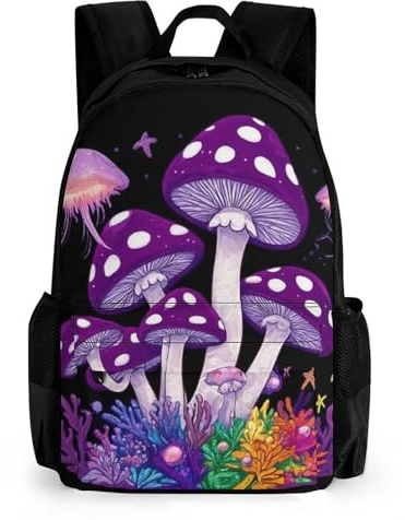 Mochila de poliéster con diseño de setas mágicas oceánicas psicodélicas para hombre y mujer, bolso de hombro de gran capacidad con correas acolchadas para escalar, viajar, caminar y andar en biciclet