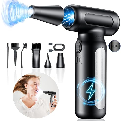Compressed Air Duster-200000RPM Super Power Cordless Electric Air Blower Duster, USB Rechargeable Durable 3-Gear Adjustable Dust Blower Cleaner for PC, Keyboard, Outdoor, House and Car (Silver)