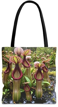 Premium Tote Bag with Colorful Pitcher Plants and Blood-Red Rims - Ideal for Tropical Adventures