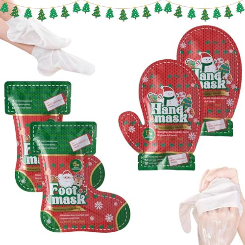 Masque de pieds de Noël - Chaussettes et masque pour les mains - Masque hydratant pour les pieds - Élimination des callosités - Masque de pieds pour pieds très secs - Gants de soin des mains - Cadeau