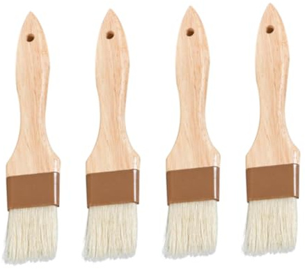 VALICLUD 4 Piezas Cepillos de Repostería de Cerdas Naturales con Mango de Madera Aislante para Cocinar Barbacoa Hornear y Untar Aceite Salsa con Limpieza Fácil y Resistente al Calor