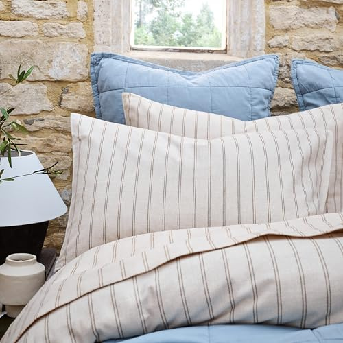 Christy Flannel Stripe King Pillowcase Pair Brushed Cotton | Luxury Bed Linen | Super Soft and Silky Finish | Oat Beige