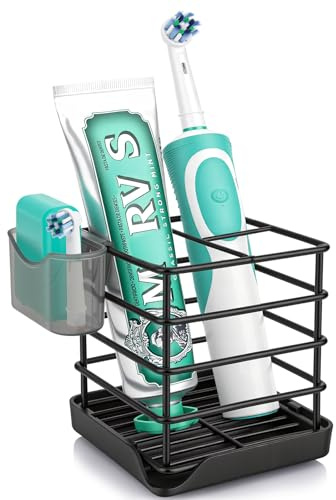 CHONLY Black Toothbrush Holder, Stainless Steel Electric Toothbrush Holder, Toothbrush Holders for Bathroom, Bathroom Organizers, Bathroom Counter Organizer (S1)