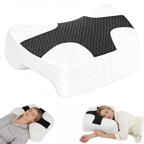 JAOGAUS Sidsömnkudd med armskärningar, ergonomisk minnesskumkudd för vuxna, 3 armskärningshål, designad för axelkomfort, sido- och magsömnare