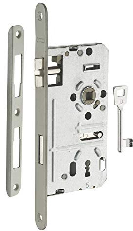 THIRARD - Serratura Infilare a Chiave per Porta di Camera - Sinistra - Asse 55 mm - Bordi Arrotondati - 1 Chiave - Frontale Acciaio - Meccanismo 1 Giro - Blocco Efficace - Grigio