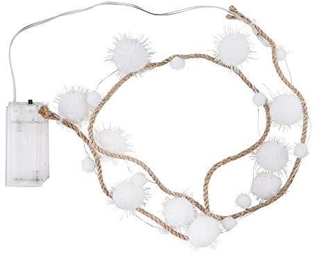 Ideen mit Herz LED-Lichterkette, Pompons mit Juteband, 20 LED-Lämpchen in Warmweiß mit weiß-irisierenden Pompons
