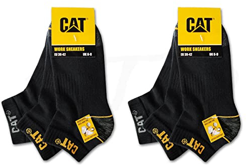 Caterpillar 6 pares de zapatillas de trabajo CAT WORK SNEAKERS de trabajo, calcetines en tallas 39-50, 6 Pares Negro, 39-42