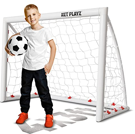 NET PLAYZ Fußballtore für den Garten, hochfestes, schnell aufstellbares Fußballtornetz – 1,2 m x 0,9 m – wetterfest, Fußballgeschenke für Kinder, Jugendliche und alle Altersgruppen