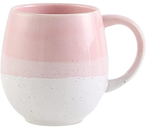 FülleMore 500ml große Kaffeetasse Porzellan Kaffeebecher mit Henkel Cappuccinotasse Kakaobecher Teetasse Keramikbecher für Büro und Zuhause (Rosa+Weiß)