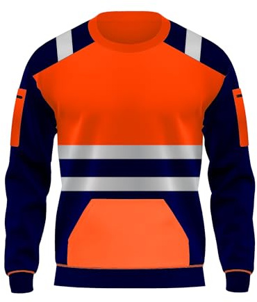 trending babz - Sweatshirt en polaire haute visibilité à col rond pour le travail et la sécurité, doux, chaud et confortable, tailles S à XXL, Orange/bleu marine., L