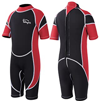 Yikayin Neoprenanzug Kinder Kurz, 2.5mm Neopren Shorty für Jungen Mädchen, Thermo UV Schwimmanzug Rückenreißverschluss zum Schwimmkurs, Tauchen, Surfen, Schnorcheln