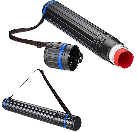 Relaxdays Posterrolle 2er Set, ausziehbare Transportrolle für Poster, Zeichnungen, 64-107 cm, Plakatrolle, schwarz/blau