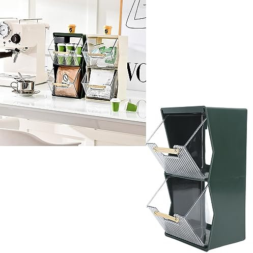 Organisateur de Sachets de thé, Porte-Capsules de café avec Tiroir Coulissant, Magasins de Supports de Sachets de thé à 2 Niveaux, Support de Dosettes de café, Présentoir à (Vert)