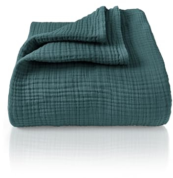LAYNENBURG Premium Musselin Tagesdecke 180x220 cm - 100% Baumwolle - extraweiche Baumwolldecke als Kuscheldecke, Bett-Überwurf, Sofa-Überwurf, Couch-Überwurf - warme Sofa-Decke (Blau Mirage)
