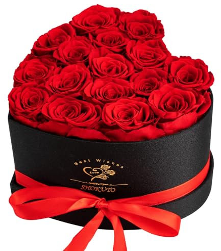 SHOKUTO 16 Stück Ewige Rosen in Herzbox Rosen - Ewige Blumen-Geschenkbox Geschenke für Frauen zum Valentinstag, Muttertag, Weihnachten, Geburtstag, Hochzeitstag (Rot)