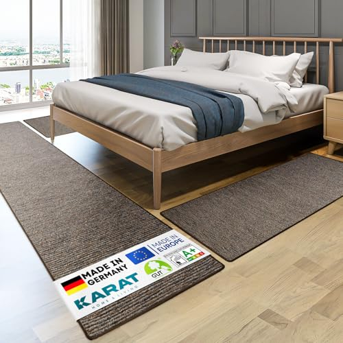 KARAT Bettvorleger - 3-teiliges Set - Moderne Bettumrandung in Braun - Teppich Läufer für Schlafzimmer Wohnzimmer - Flauschiger Teppichläufer Geneva (B: 67 cm | L: 1 x 250 cm + 2 x 140 cm)
