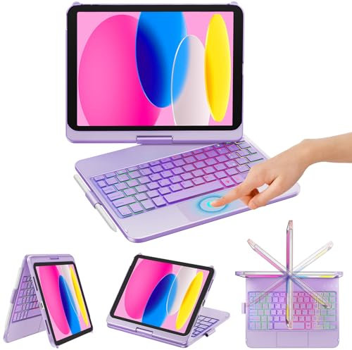 KBCASE Tastiera per iPad 10 Generazione /A16 11 Generation (11/10.9 pollici, 2025/2022),Rotazione 360 Cover con Bluetooth Tastiera Touchpad per iPad 10/11Gen con 7 Colori Illuminato,Italiano QWERTY