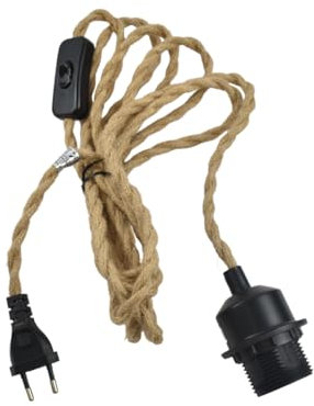 B·LED BARCELONA LED Portalampada E27 con cavo di juta intrecciata, interruttore e spina