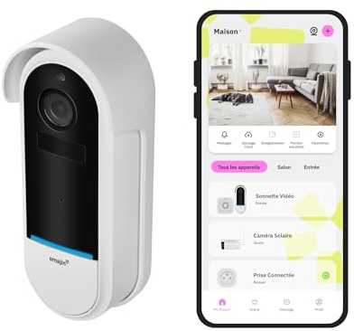 OMAJIN by Netatmo Sonnette vidéo intelligente sans fil 2K, fonctionne sur piles, carillon inclus, détection de mouvement/humain, IP65, détection de zone, audio bidirectionnel, OVD-01